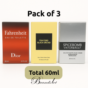 Pack of 3 Perfumes – Dior Fahrenheit, Tom Ford Black Orchid, Spicebomb Viktor & Rolf (Total 60ml)