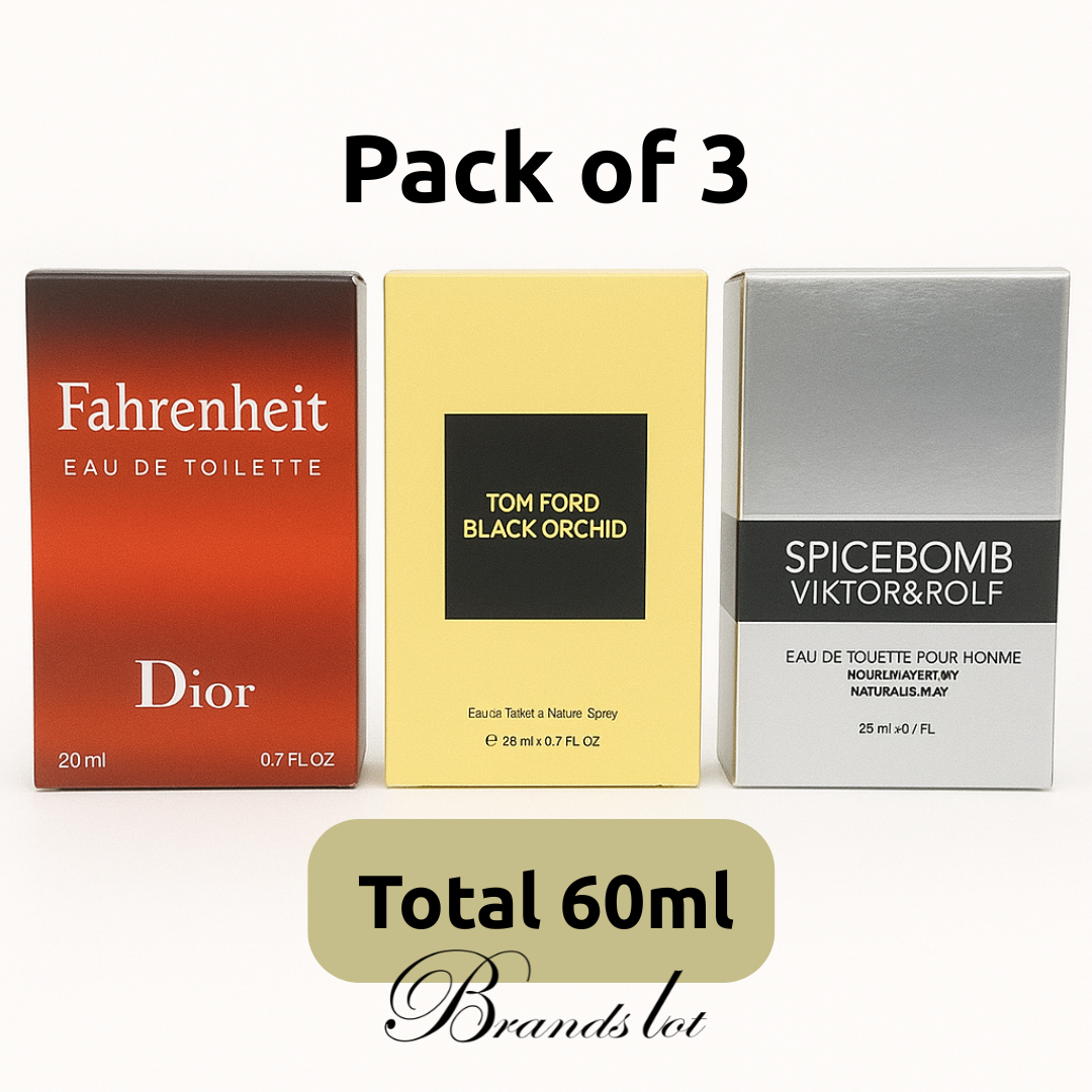 Pack of 3 Perfumes – Dior Fahrenheit, Tom Ford Black Orchid, Spicebomb Viktor & Rolf (Total 60ml)