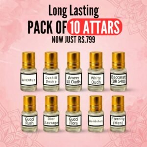 Pack of 10 Long-Lasting Attars (3ml Each) – Premium Imported Oil | 6–10 Hours Lasting