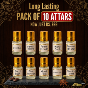 Pack of 10 Long-Lasting Attars (3ml Each) – Premium Imported Oil | 6–10 Hours Lasting