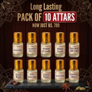 Pack of 10 Long-Lasting Attars (3ml Each) – Premium Imported Oil | 6–10 Hours Lasting